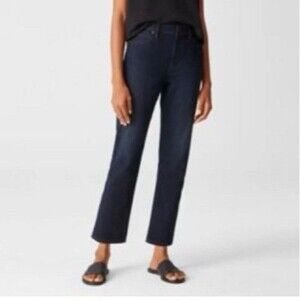 Eileen Fisher Womens Org Cotton Stretch Straight Leg Ankle Jeans Size 8 Black